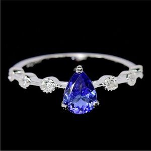 Elegant Natural Blue Tanzanite Teardrop in 925 Sterling Silver Ring Sz 6.25
